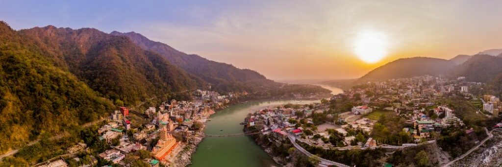 Rishikesh India sits on the Ganges river.